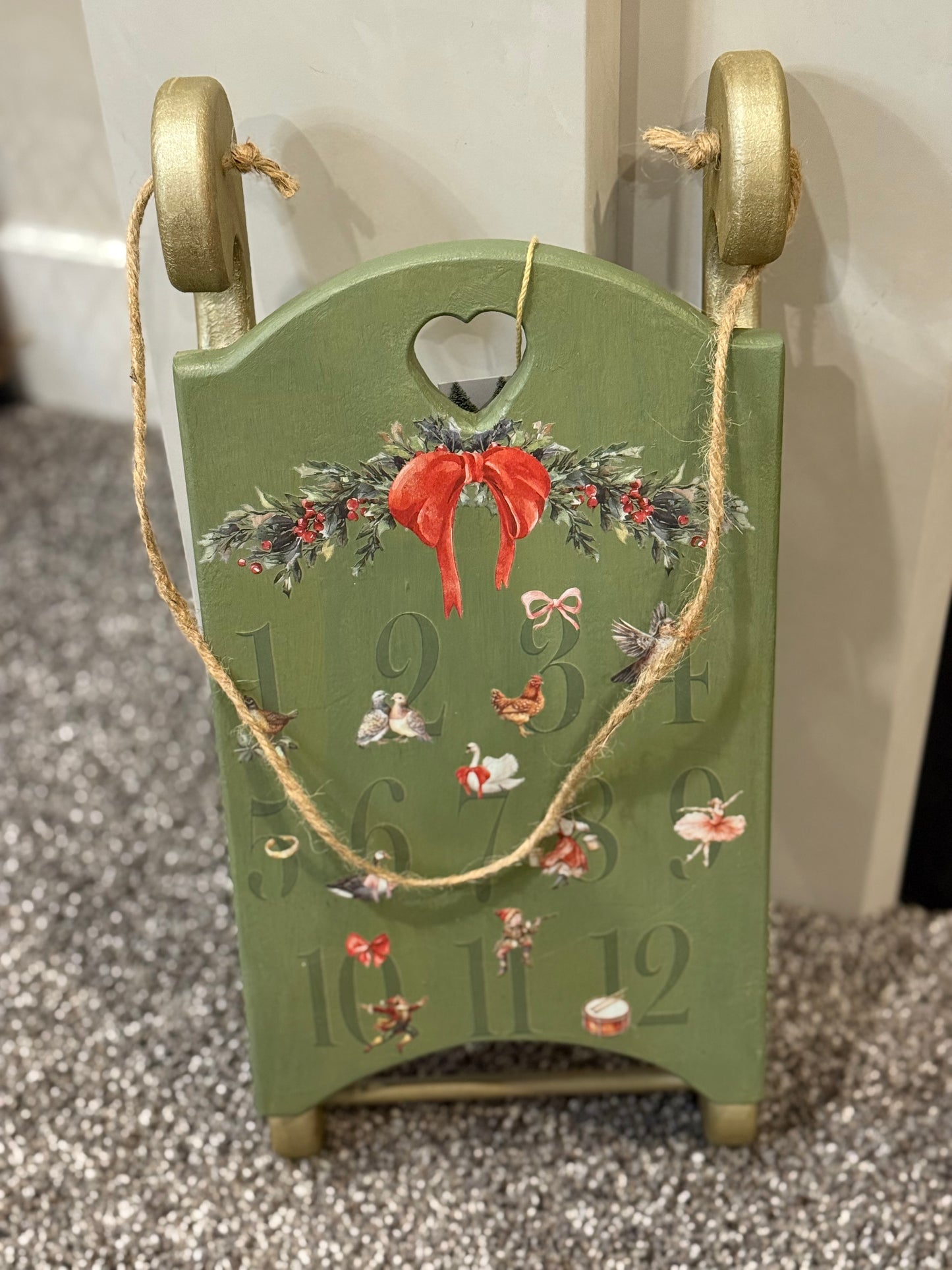 Hand-Painted Christmas Sleigh – Twelve Days of Christmas
