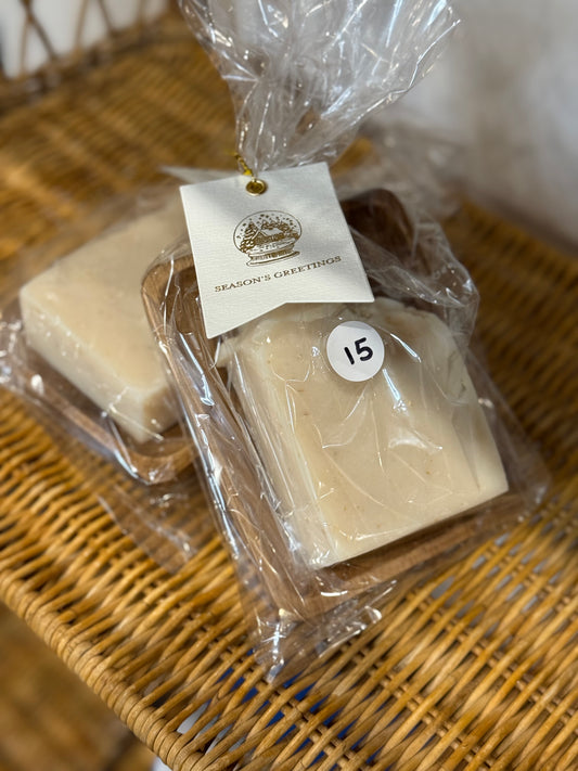 Handmade Oats & Honey Soap + Wooden Dish