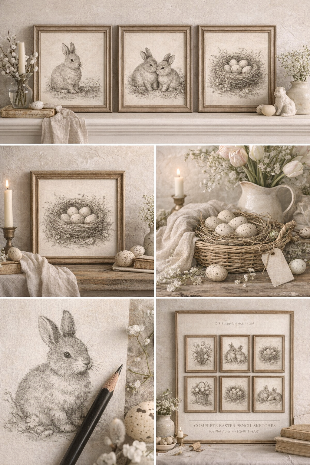 Gentle Easter Pencil Sketches – Vintage Spring Art Print Set (Digital Download)